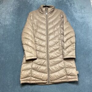 Calvin Klein Packable Puffer Jacket Womens M Gray Chevron Full Zip Long Sleeve